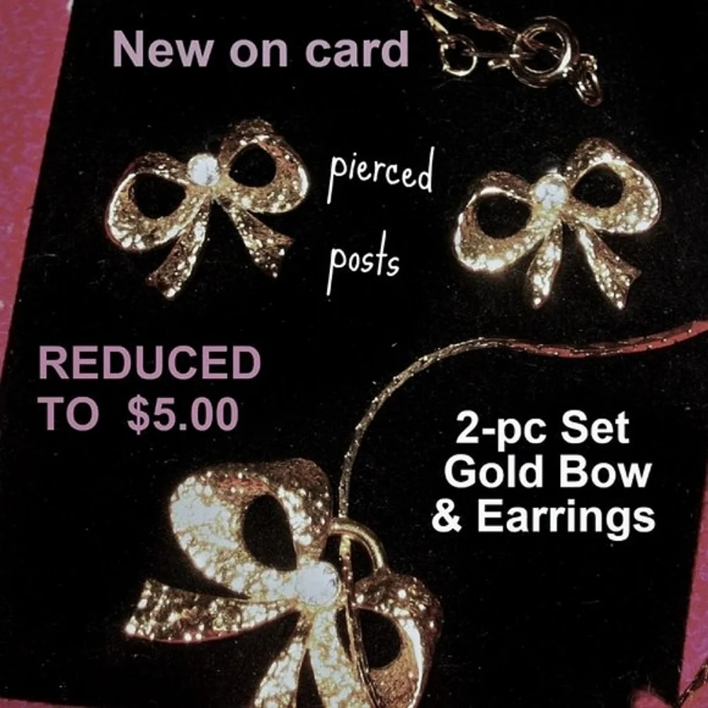 Lot of 2: Gold Bows Pin & Necklace
